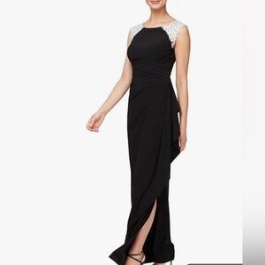 Alex Evenings Women's Jersey Dress with Ruched Front and Embellished Neckline